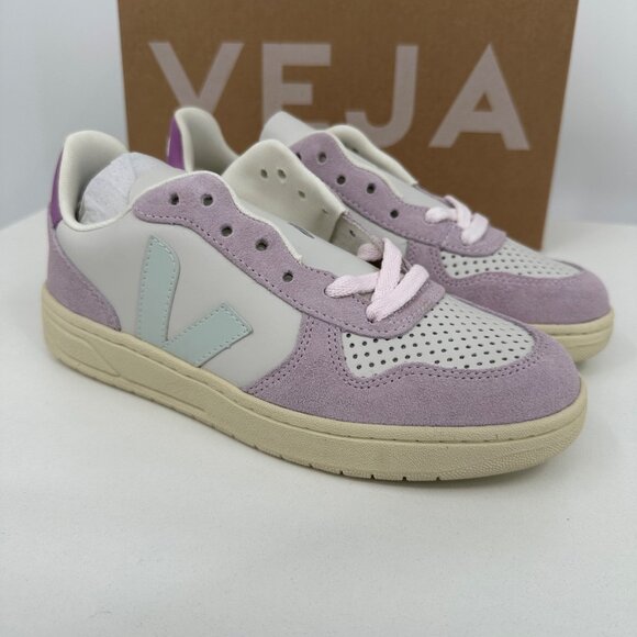 Veja V-10 Leather Sneakers size 8 Women's 39 EU Gravel/Menthol/Parme Trainers - Picture 2 of 12